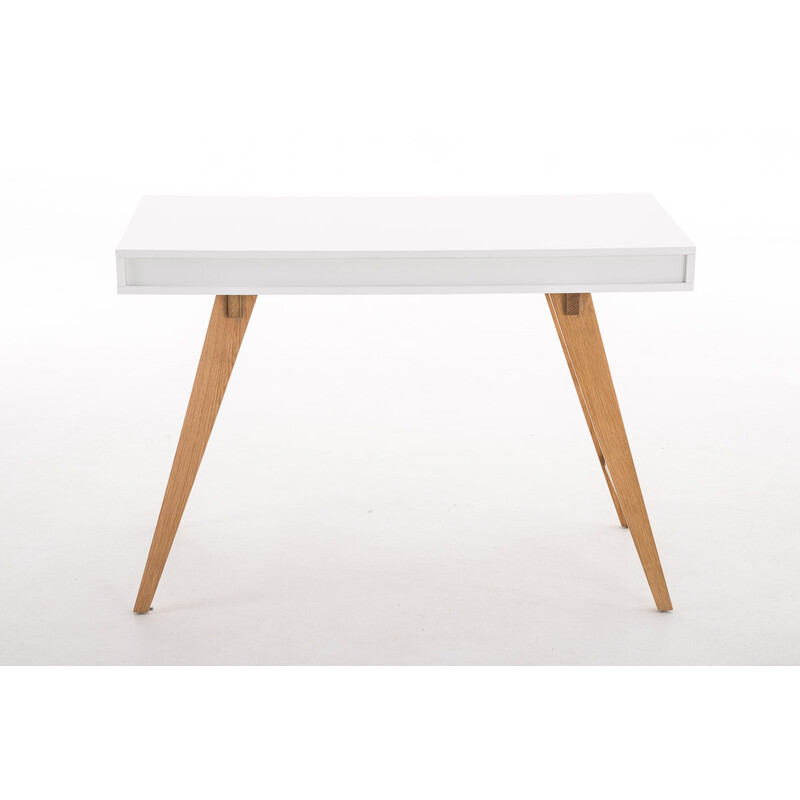 Stilrent skrivbord med rymlig arbetsyta och ekben