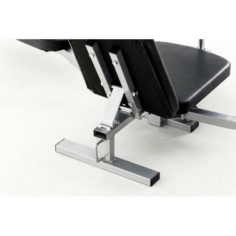 Spagat-träningsmaskin med justerbar ryggstödsvinkel och vadderat säte