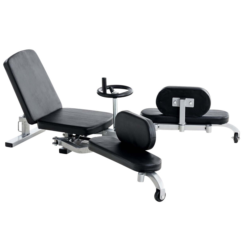 Spagat-träningsmaskin med justerbar ryggstödsvinkel och vadderat säte