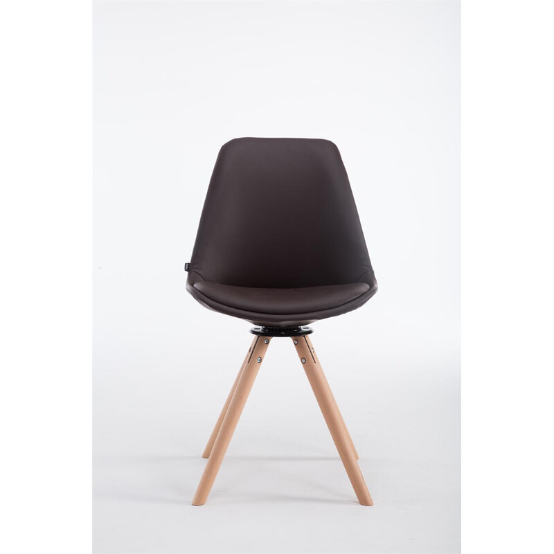 Elegant snurrfåtölj i konstläder med roterande träunderrede