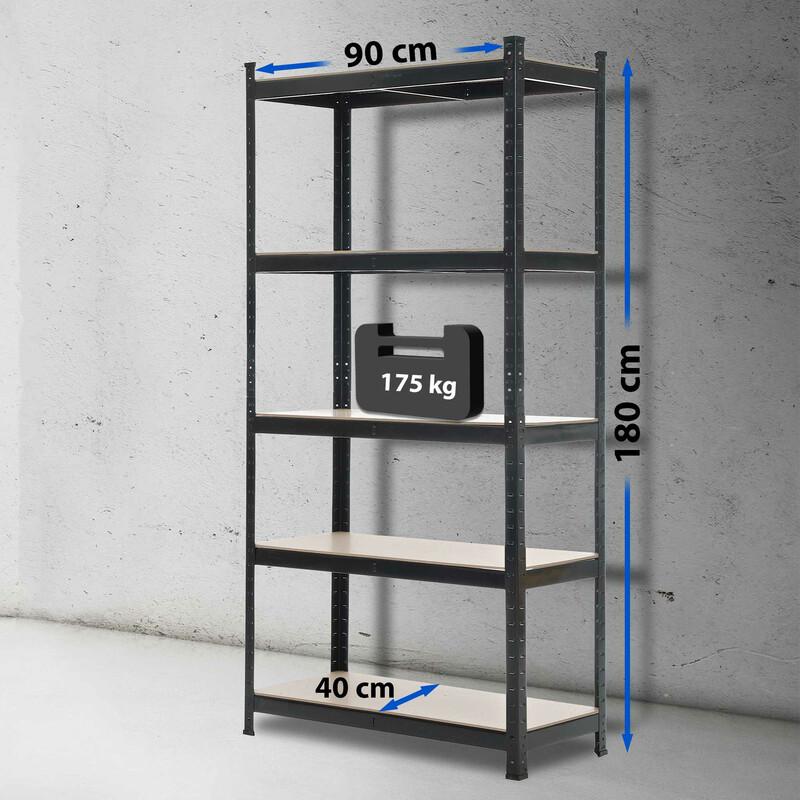 Robust lagerhylla i metall för tung förvaring 180x90 cm