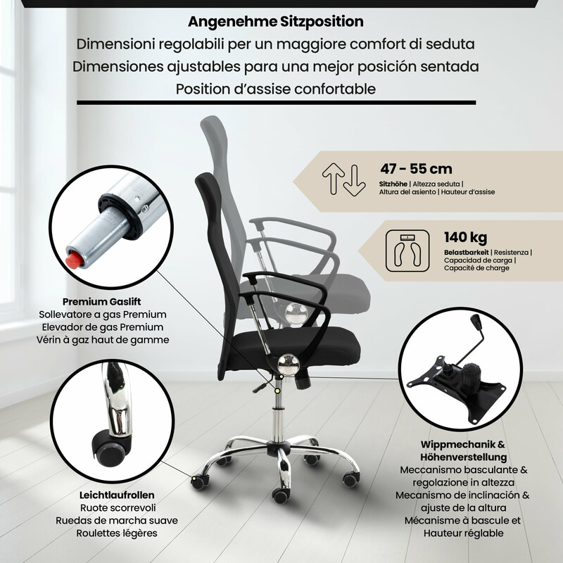Ergonomisk kontorsstol med justerbar höjd och armstöd