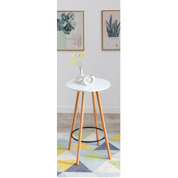 Runt ståbord i bok med konformade ben och fotstöd