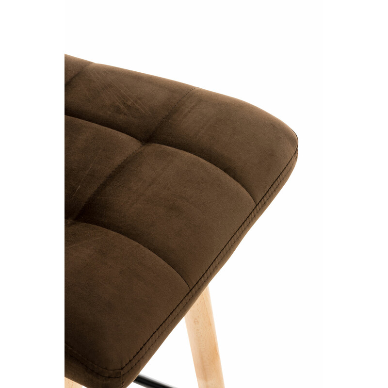 Elegant barstol i sammet med trästomme och quiltad sits
