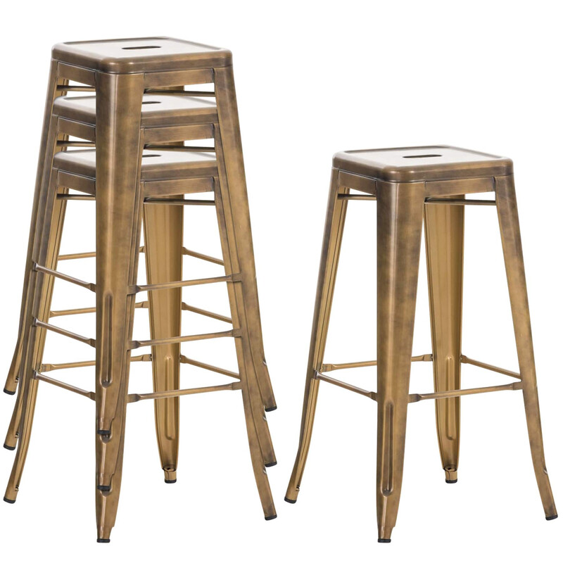 Industriella stapelbara metallbarstolar med fotstöd och lättskött yta