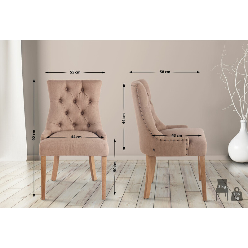 Elegant matstol med tygklädd sits och träben