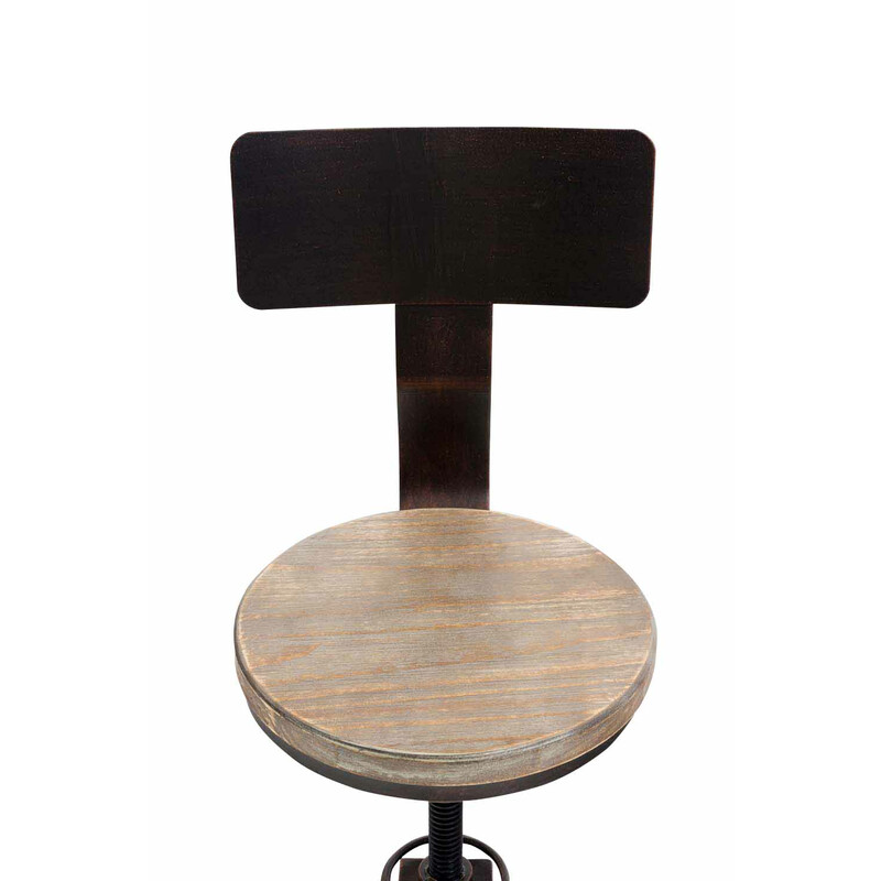 Industriella barstolar i furu med justerbar metallram