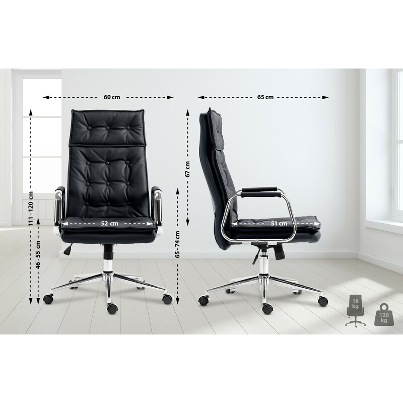 Elegant kontorsstol i äkta läder med chesterfield-design