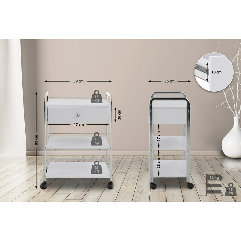 Mångsidig förvaringsvagn med hjul för salong och hem