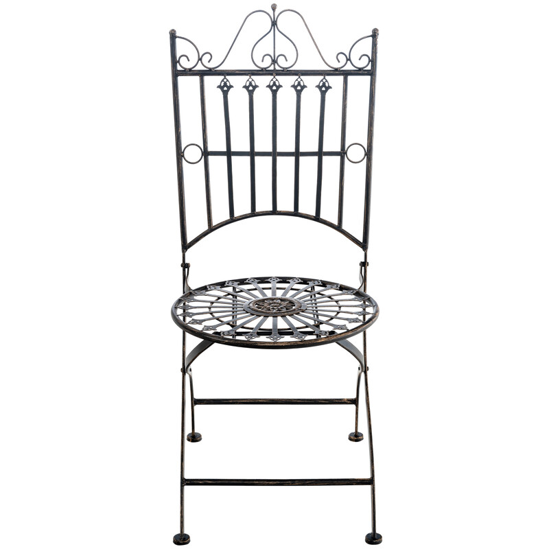 Nostalgisk fällbar trädgårdsstol i järn med antik patina