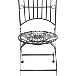 Nostalgisk fällbar trädgårdsstol i järn med antik patina