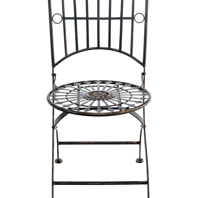 Nostalgisk fällbar trädgårdsstol i järn med antik patina