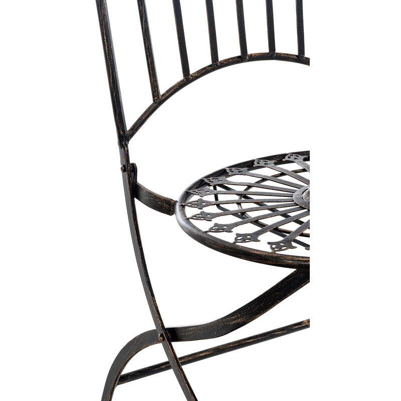 Nostalgisk fällbar trädgårdsstol i järn med antik patina