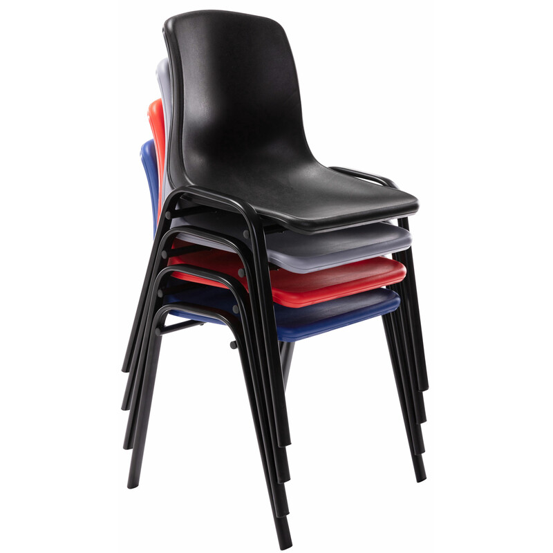 Stapelbar och lättskött plaststol med metallram