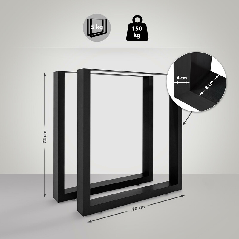 Mångsidiga bordsben i pulverlackerat stål med golvskydd