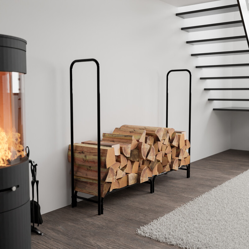 Elegant svart vedställning i stål med svängd design