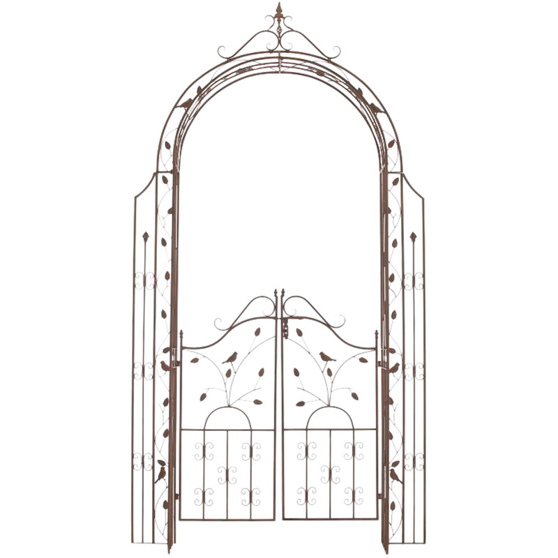 Rosenbåge med grind i järn för klätterväxter