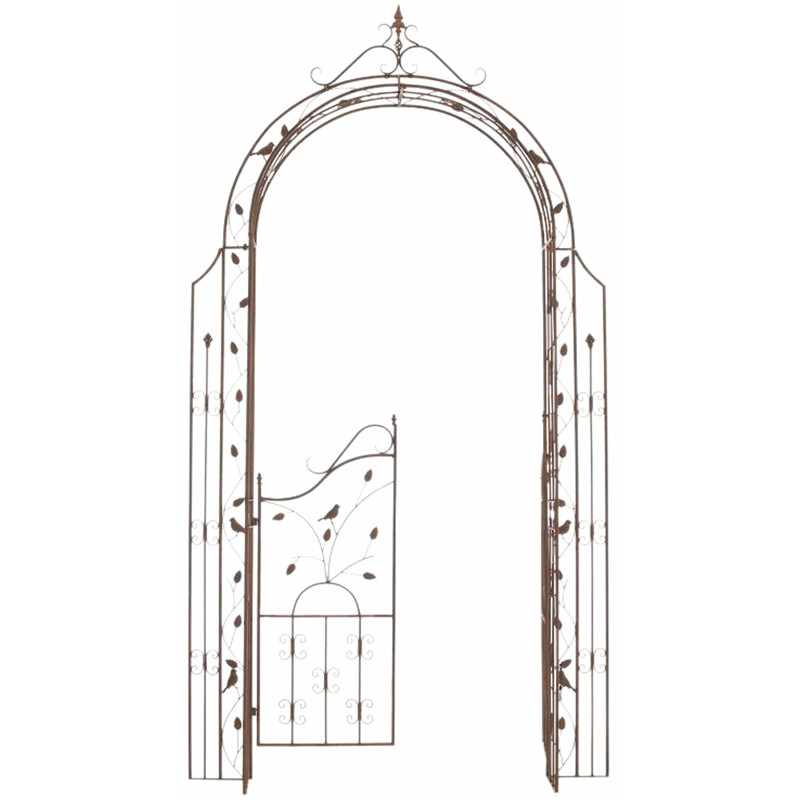 Rosenbåge med grind i järn för klätterväxter