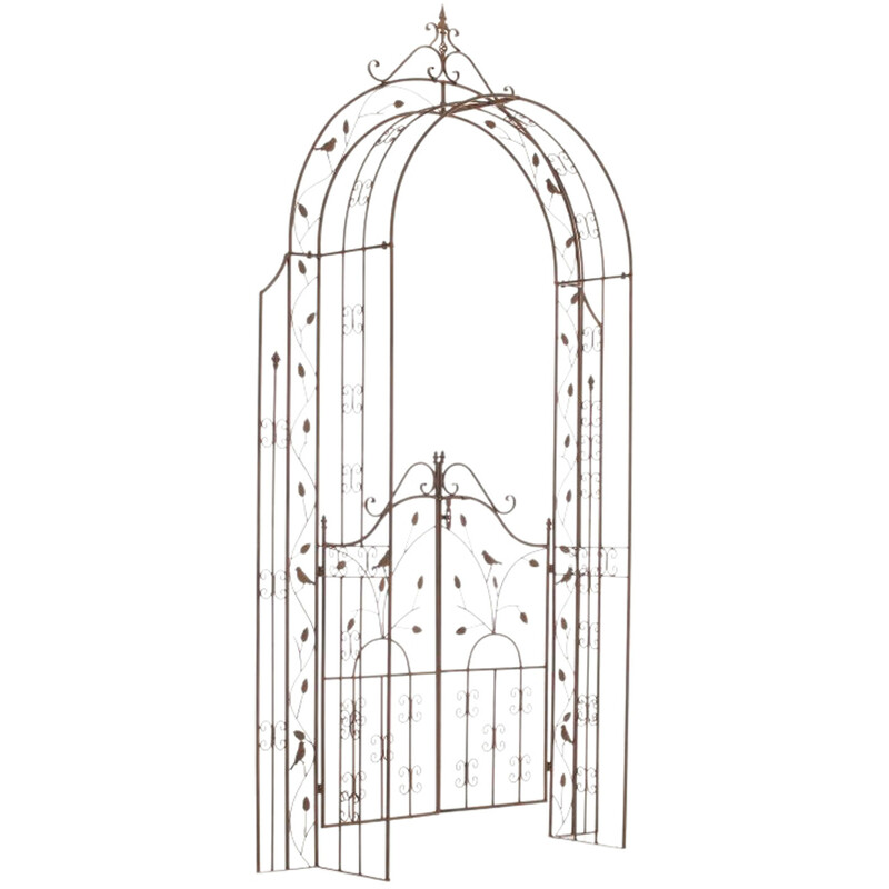 Rosenbåge med grind i järn för klätterväxter