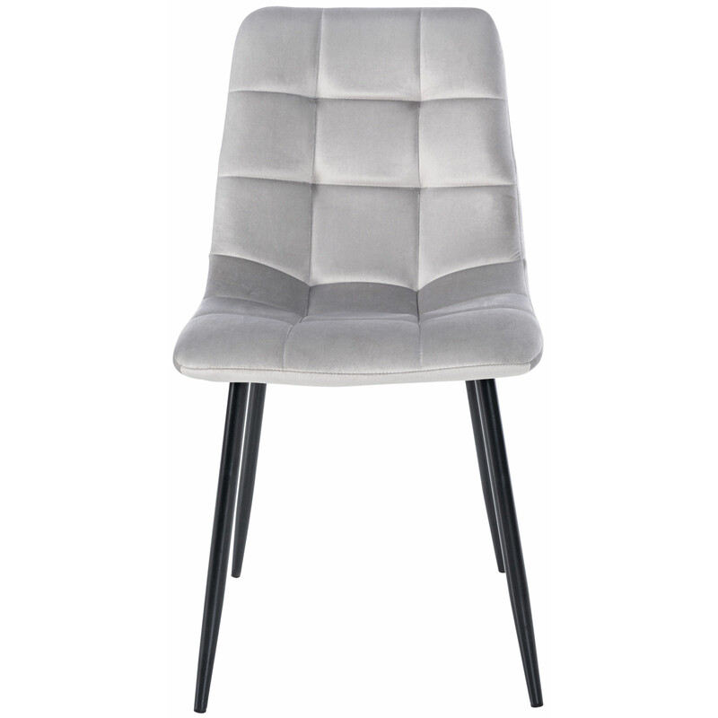 Vadderad sammetsstol med hög rygg och metallben