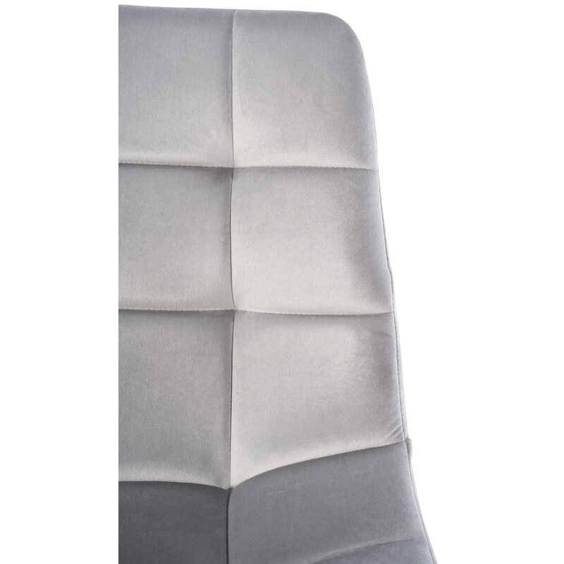 Vadderad sammetsstol med hög rygg och metallben