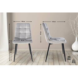 Vadderad sammetsstol med hög rygg och metallben