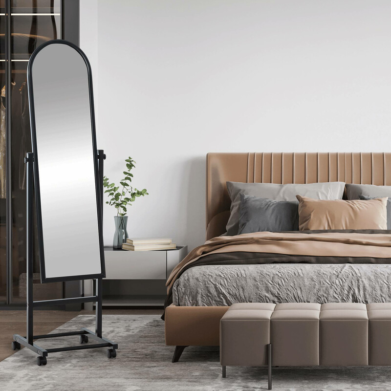 Stilren golvspegel med justerbar lutning och hjul