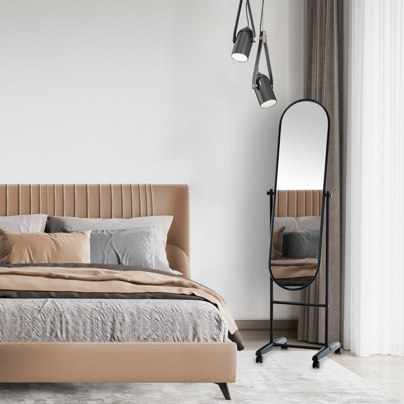 Elegant och praktisk oval spegel med metallram och hjul