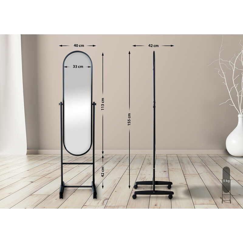 Elegant och praktisk oval spegel med metallram och hjul