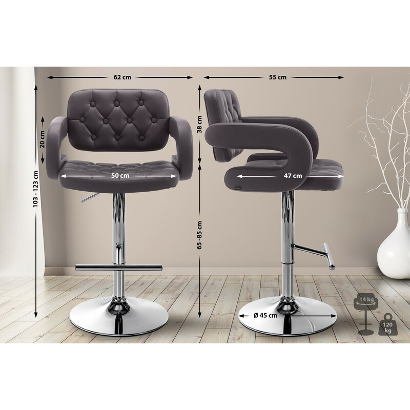 Elegant höjdjusterbar barstol i quiltat konstläder