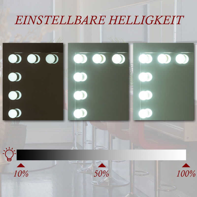 Sminkspegel med LED-lampor och USB-laddning för väggmontering