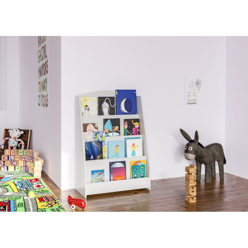 Tidlös barnbokhylla med fyra rymliga hyllor i MDF