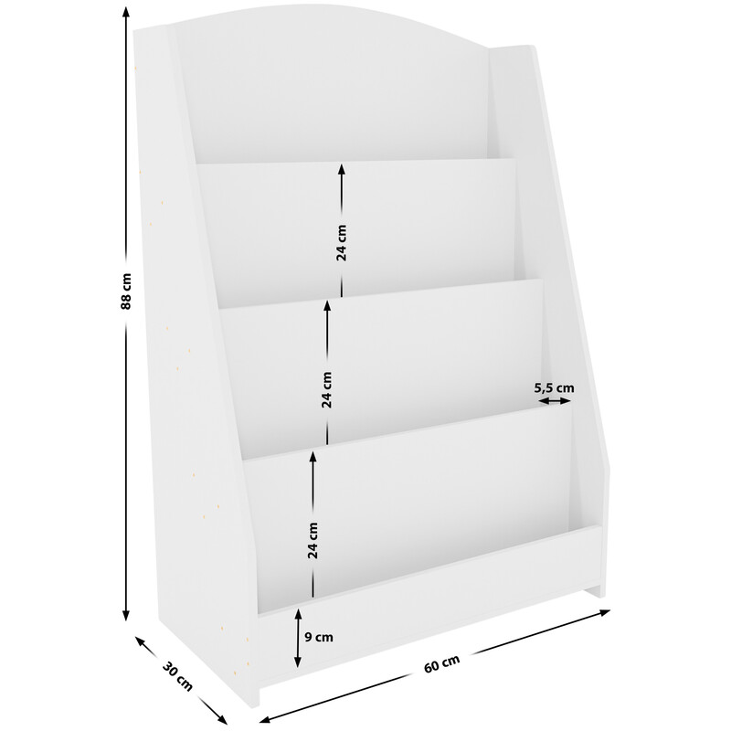 Tidlös barnbokhylla med fyra rymliga hyllor i MDF