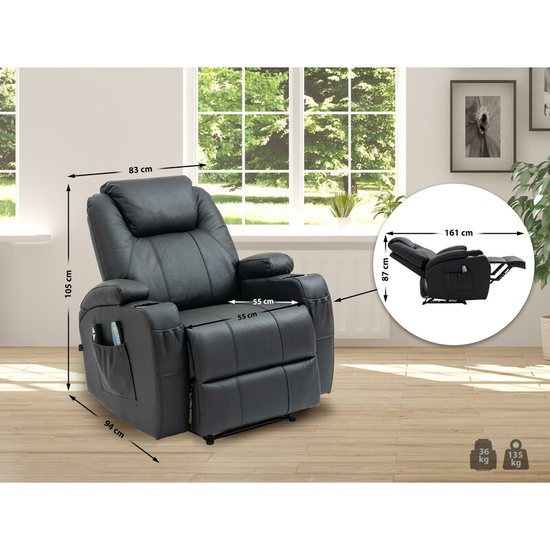 Elegant massagefåtölj med värmefunktion och justerbart ryggstöd