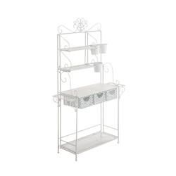 Nostalgisk växthylla i järn med antikpatina och metallkorgar