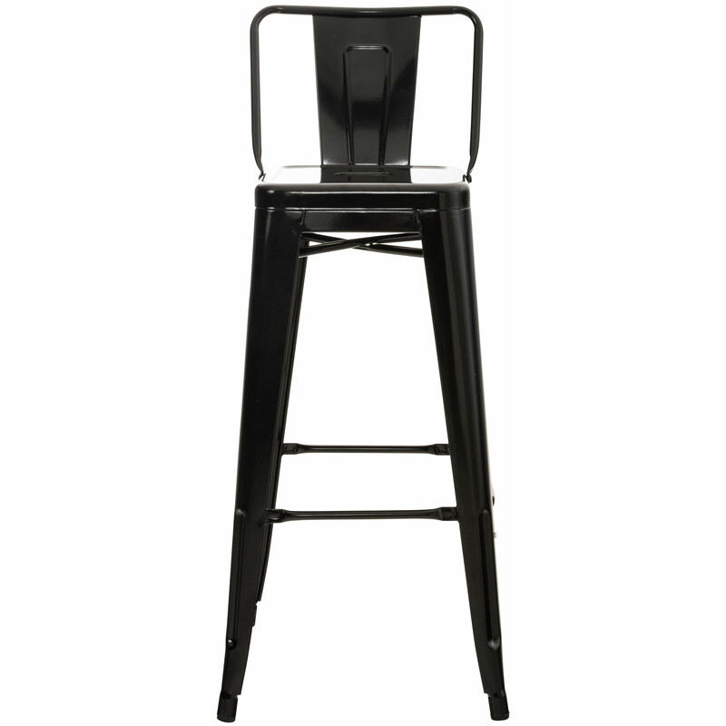 Klassisk metallbarstol med ryggstöd och fotstöd