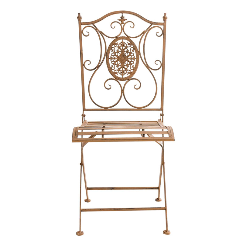 Eleganta fällbara trädgårdsstolar i järn med antik patina