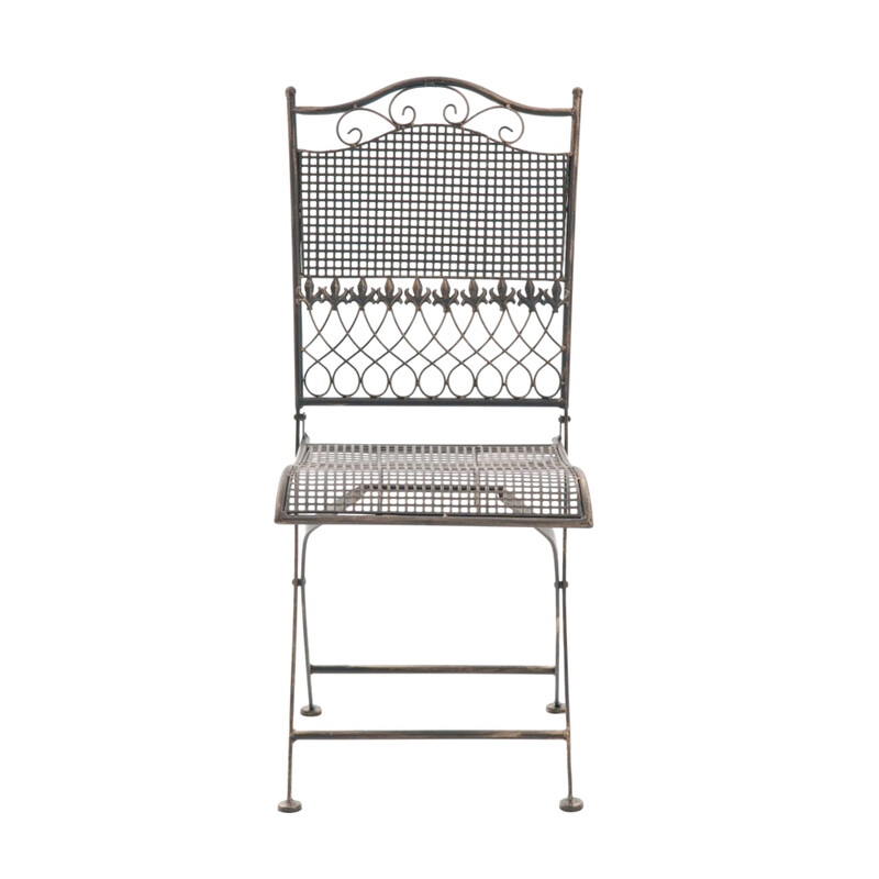 Nostalgiska hopfällbara trädgårdsstolar i järn med antikpatina