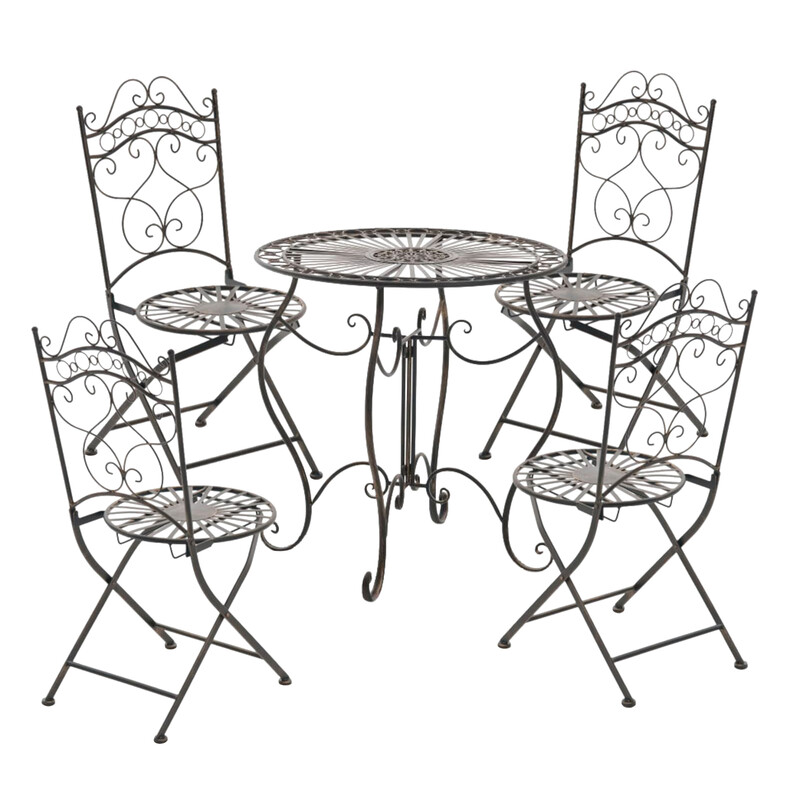 Nostalgiska hopfällbara trädgårdsstolar i järn med antikpatina