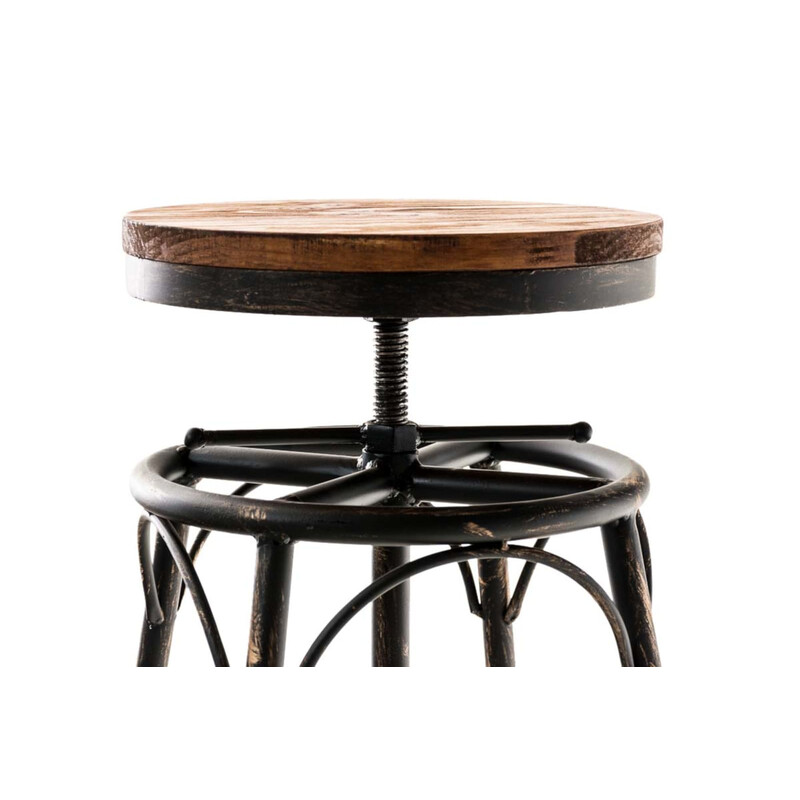 Industriell höjdjusterbar barstol i trä och metall