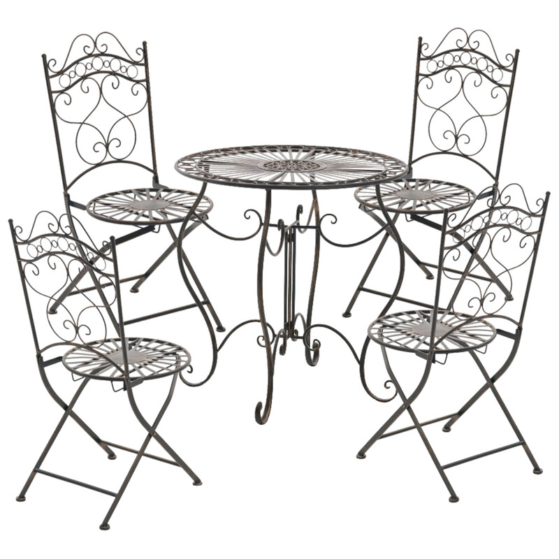 Nostalgiska handgjorda järnstolar med antikpatina för trädgård