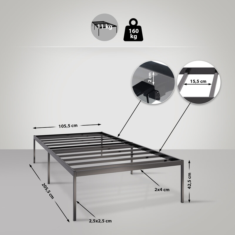 Stabil stålram sängstomme med förvaringsutrymme och golvskydd