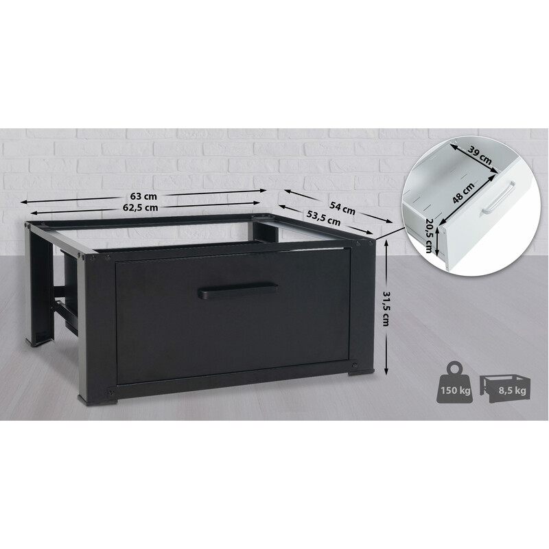 Ergonomisk metallställning med förvaringslåda för hushållsapparater