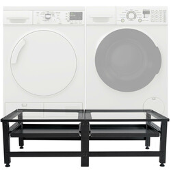 Praktiskt tvättmaskinställ med förvaringslådor och höjdjustering