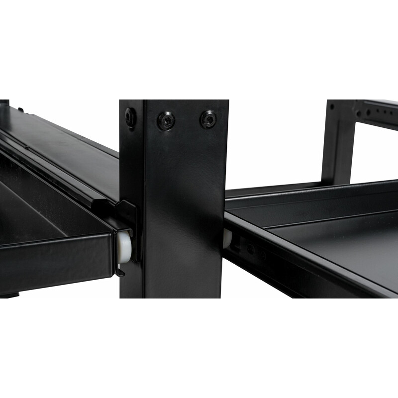 Praktiskt tvättmaskinställ med förvaringslådor och höjdjustering