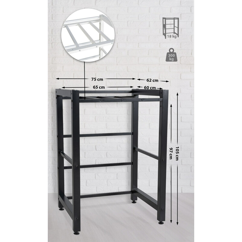 Praktiskt tvättmaskinsstativ med robust konstruktion och justerbara fötter