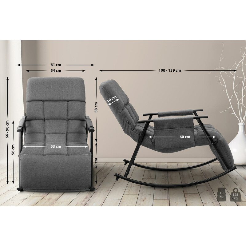 Bekväm justerbar gungstol med sidoficka och metallram