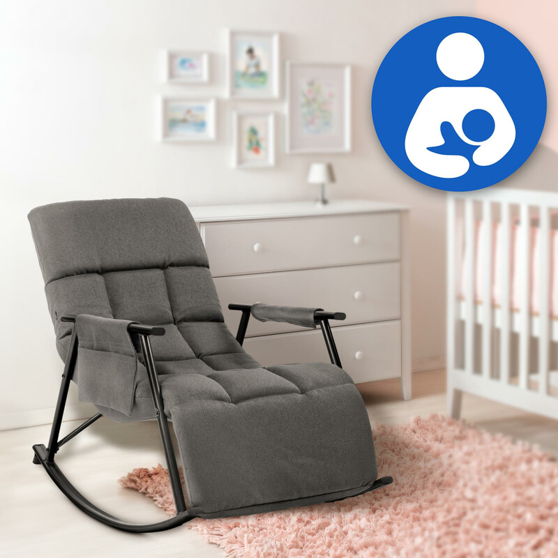 Bekväm justerbar gungstol med sidoficka och metallram