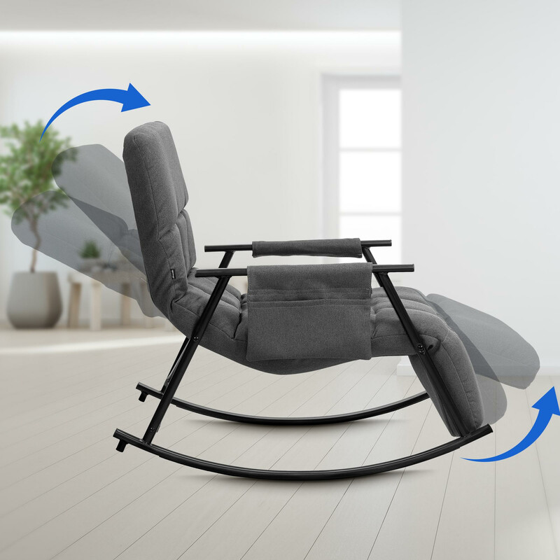 Bekväm justerbar gungstol med sidoficka och metallram