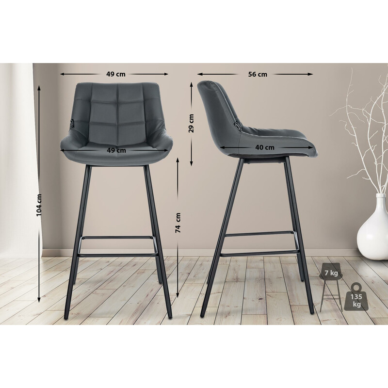 Elegant och stabil barstol med quiltad klädsel